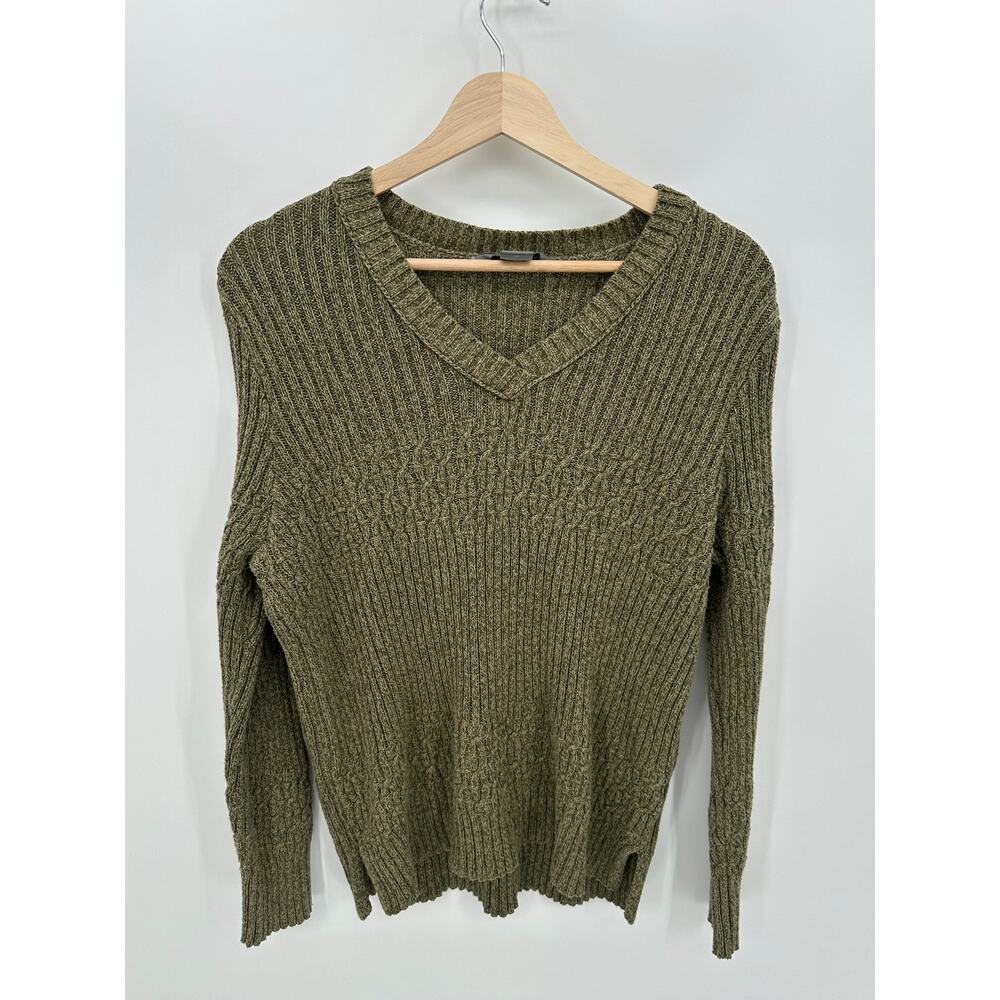 Natural Reflections Green Knit Fisherman Sweater Women‎ Sz M Earth Fall Minimal